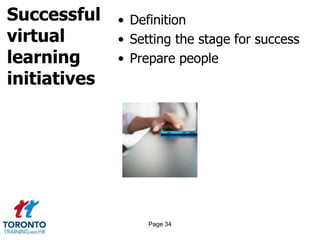 Successful
virtual
learning
initiatives
• Definition
• Setting the stage for success
• Prepare people
Page 34
 
