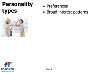 Personality
types
• Preferences
• Broad interest patterns
Page 6
 