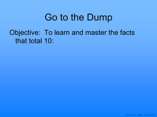 © Joan A. Cotter, Ph.D., 2012
Go to the Dump
Objective: To learn and master the facts
that total 10:
 