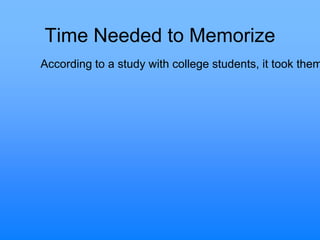 Time Needed to Memorize
According to a study with college students, it took them
 