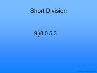 © Joan A. Cotter, Ph.D., 2011
Short Division
)9 8 0 5 3
 