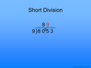 © Joan A. Cotter, Ph.D., 2011
9 8 0 5 3
Short Division
) 8
8 9
 