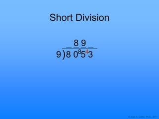 © Joan A. Cotter, Ph.D., 2011
9 8 0 5 3
Short Division
4
) 8
8 9
 