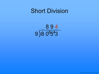 © Joan A. Cotter, Ph.D., 2011
9 8 0 5 3
Short Division
8 9 4
) 48
 