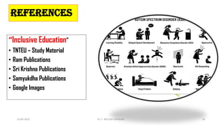 references
14-04-2022 Dr. C. BEULAH JAYARANI 34
“Inclusive Education”
• TNTEU – Study Material
• Ram Publications
• Sri Krishna Publications
• Samyukdha Publications
• Google Images
 