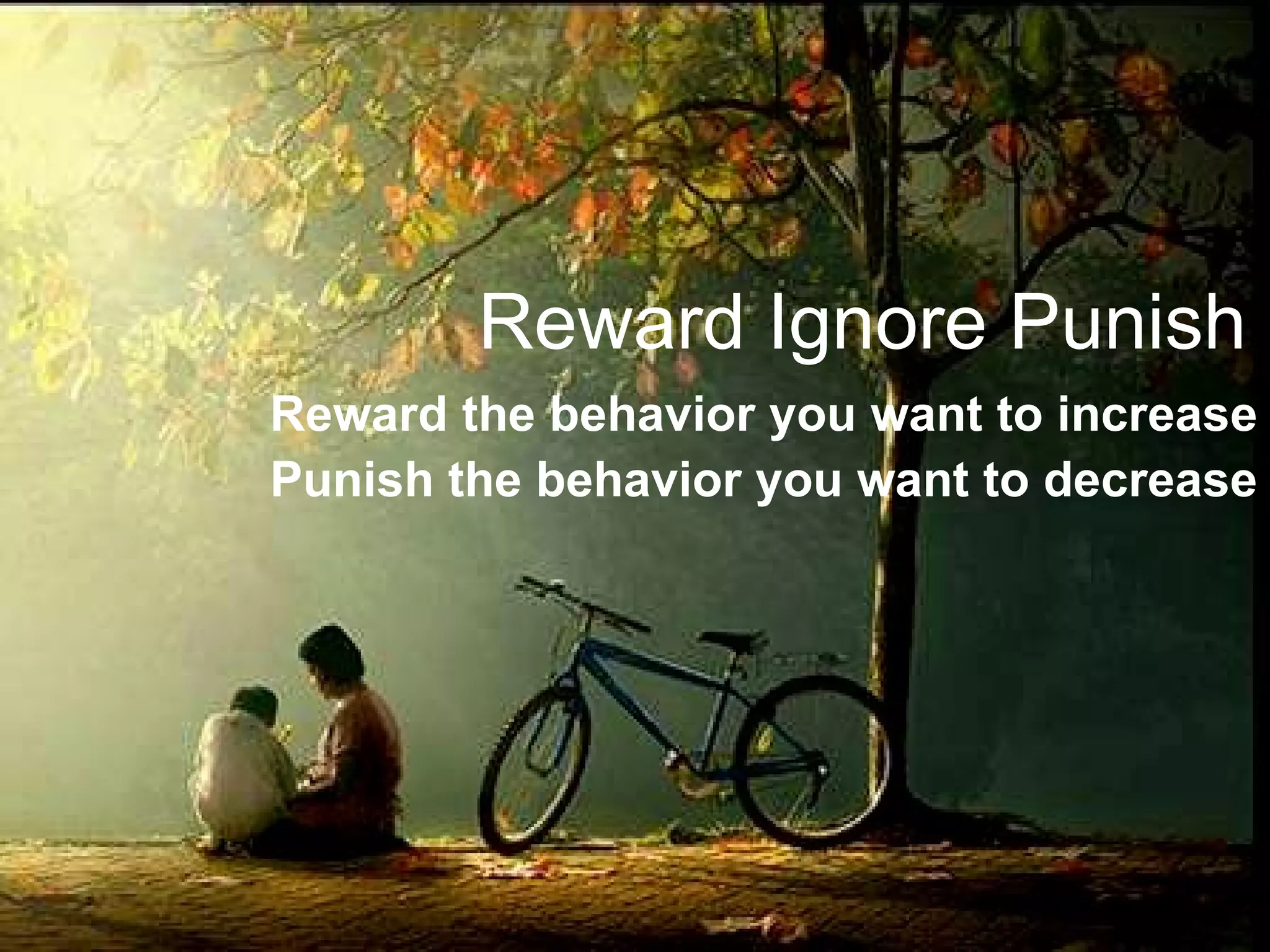 Reward the behavior you want to increase Punish the behavior you want to decrease Reward Ignore Punish 