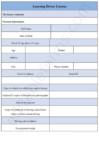 Learning Driver License Fillable PDF Template