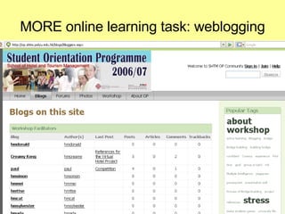 MORE online learning task: weblogging 