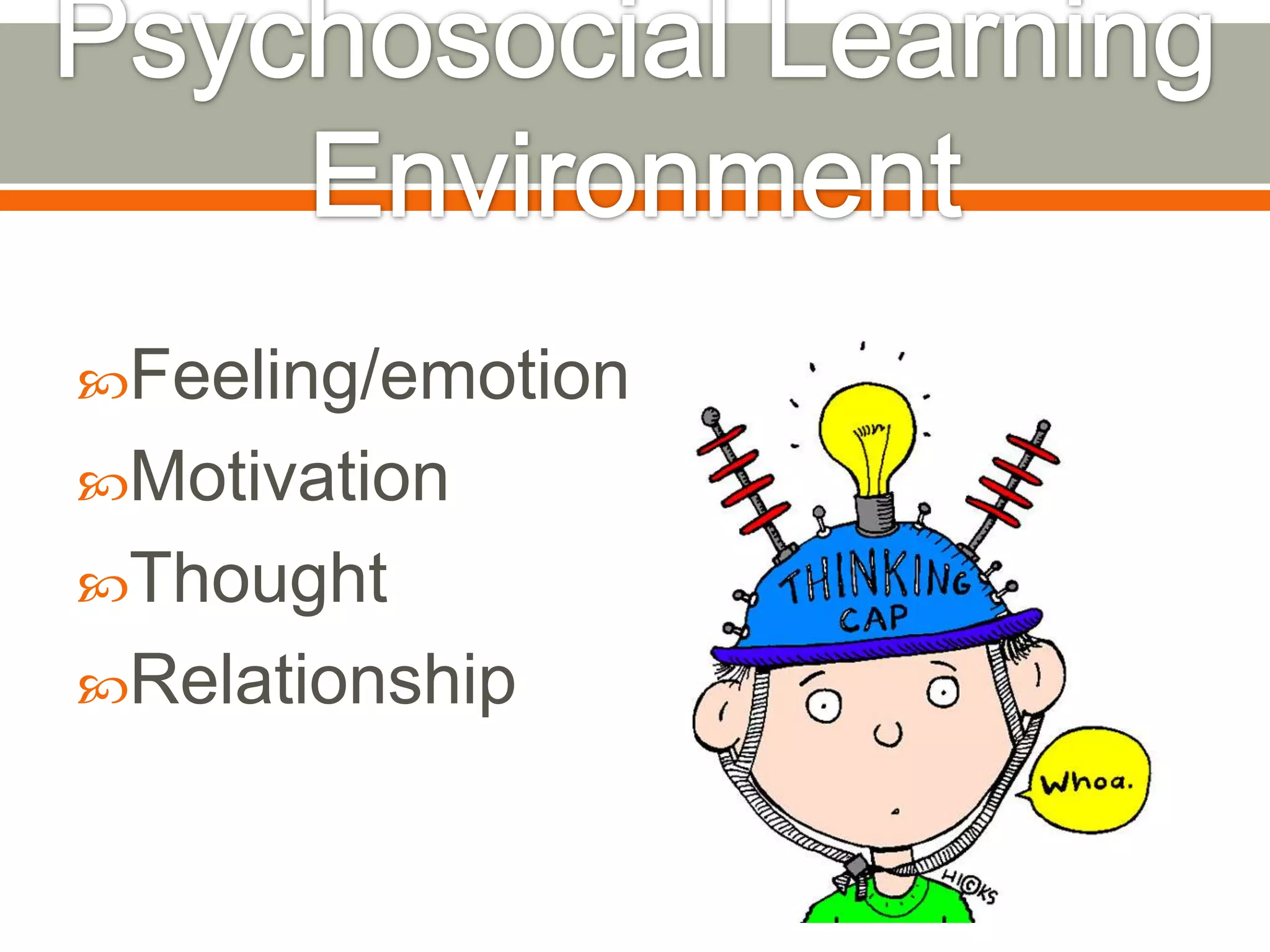 Feeling/emotion
Motivation

Thought
Relationship

 