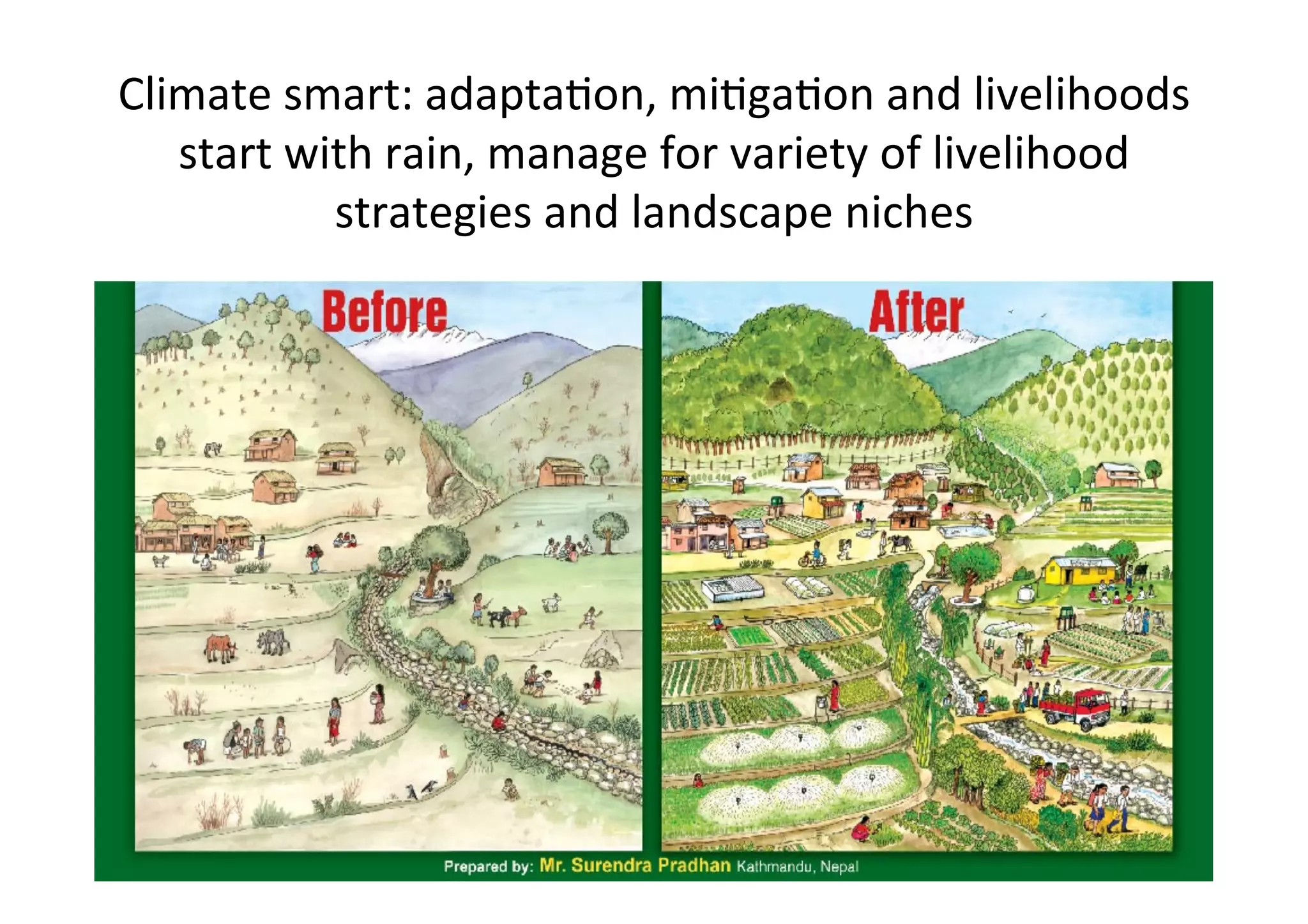 Climate	
  smart:	
  adapta>on,	
  mi>ga>on	
  and	
  livelihoods	
  
   start	
  with	
  rain,	
  manage	
  for	
  variety	
  of	
  livelihood	
  
              strategies	
  and	
  landscape	
  niches	
  
                                    	
  




   4/02/2011	
  ILRI	
  Campus,	
  
                                      Water	
  and	
  Agriculture	
  Share	
  Fair	
  
   ETHIOPIA	
  	
  
 