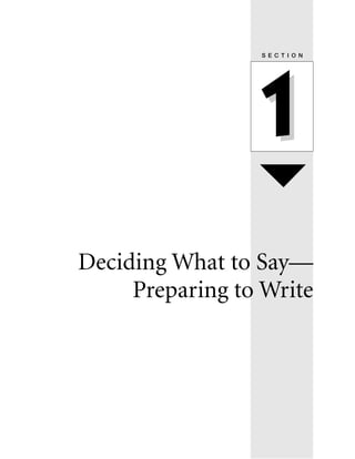 S E C T I O N

1
Deciding What to Say—
Preparing to Write

 