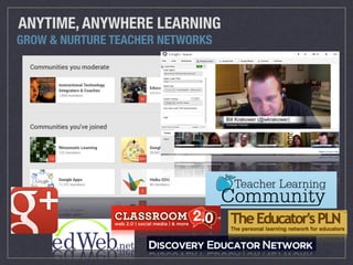 ANYTIME, ANYWHERE LEARNING 
GROW & NURTURE TEACHER NETWORKS 
anytime, anywhere learning 
expand teachers’ networks 
 