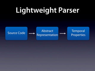 Lightweight Parser

                 Abstract      Temporal
Source Code
              Representation   Properties
 
