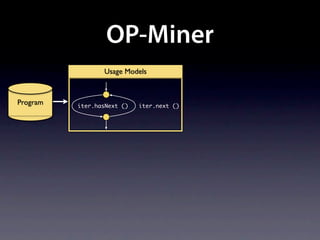 OP-Miner
                 Usage Models



Program   iter.hasNext ()   iter.next ()
 