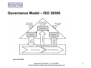 Governance Model – ISO 38500 Learning from Failure  ©  June 2009  Peter M Salmon & Manning Charles & Associates Ltd Source-ISO 38500 