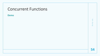Concurrent Functions
Demo
G
e
t
G
o
i
n
g
54
 