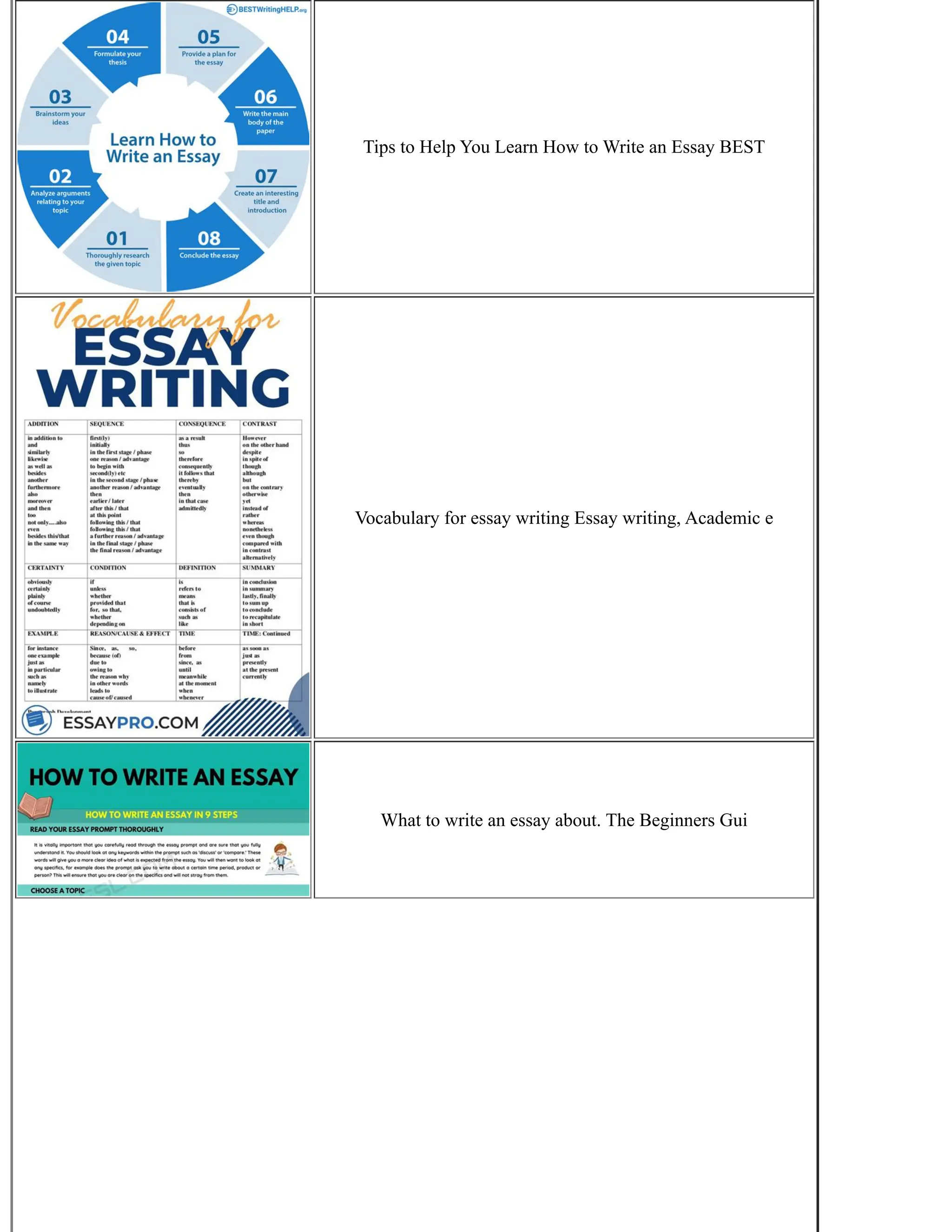 Tips to Help You Learn How to Write an Essay BEST
Vocabulary for essay writing Essay writing, Academic e
What to write an essay about. The Beginners Gui
 