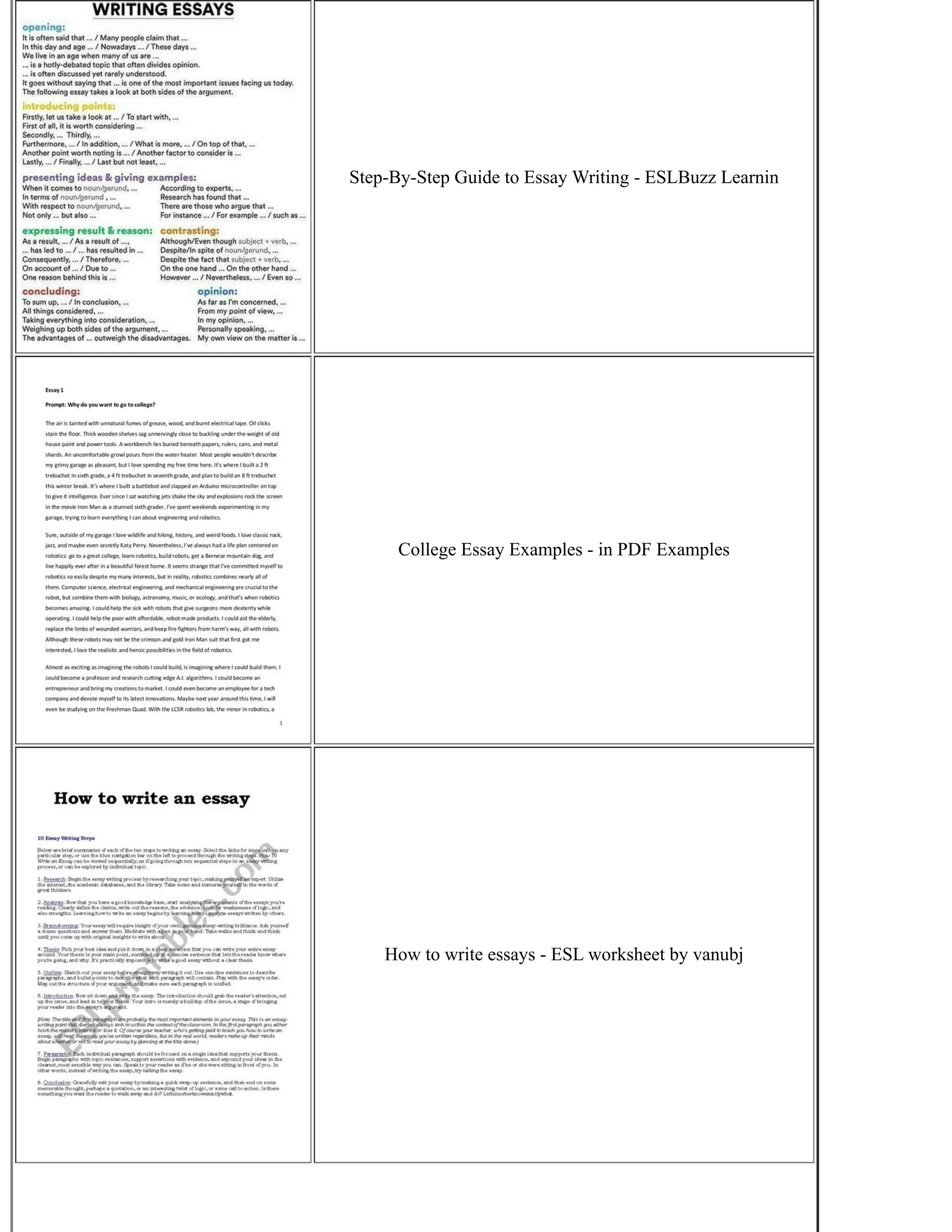 Step-By-Step Guide to Essay Writing - ESLBuzz Learnin
College Essay Examples - in PDF Examples
How to write essays - ESL worksheet by vanubj
 