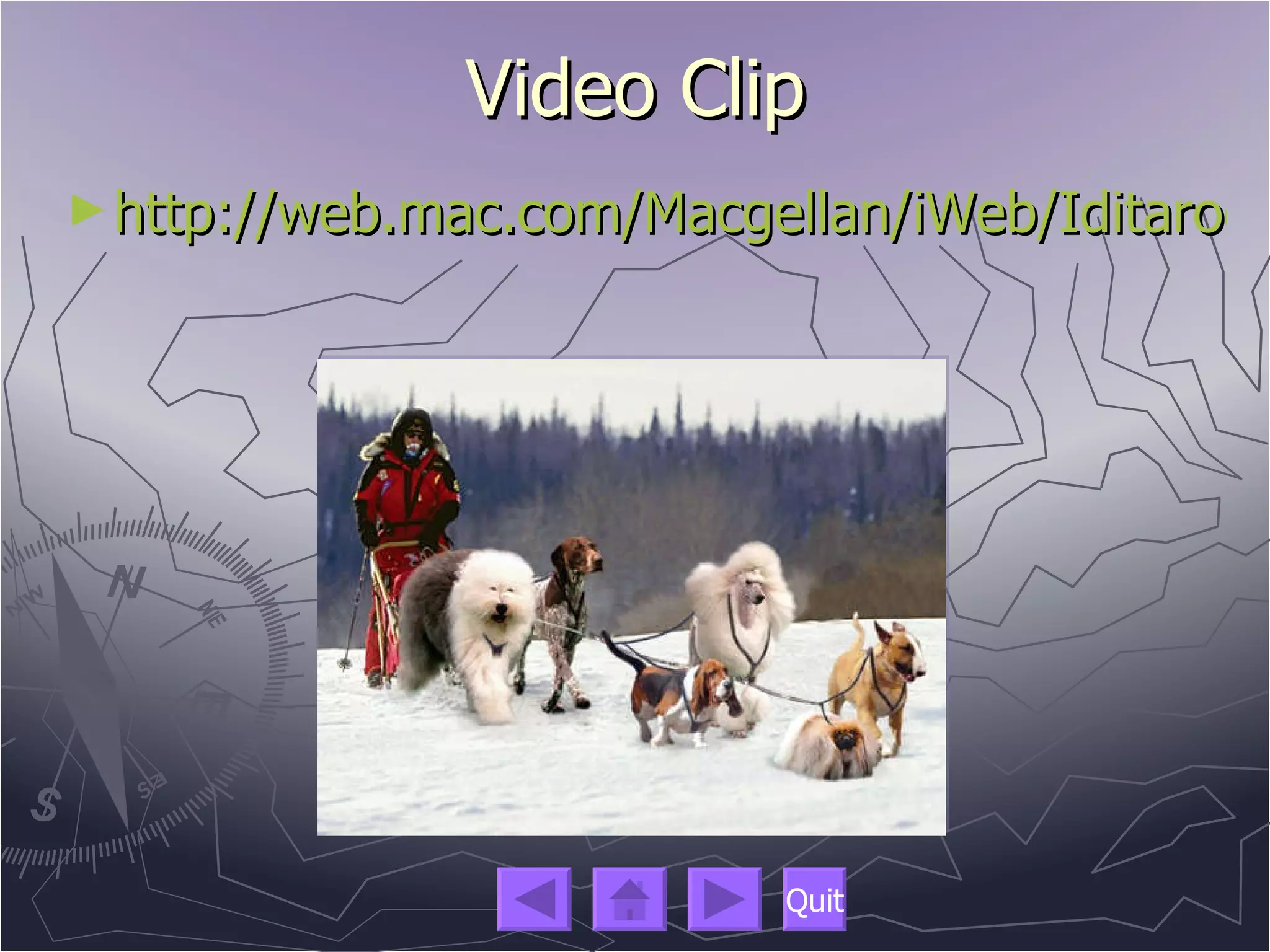 About the Iditarod In 1967, Joe Redington, Sr. joined with Dorothy Page, an Alaskan interested in history, to celebrate dog sleds. A sled dog race was held, and it was extended to Nome in 1973, with part of it following the old Iditarod Trail. The race became known as the "The Last Great Race on Earth,” and Joe Redington and Dorothy Page were known as the 'father and mother of the Iditarod".   This picture is of the first official race. 