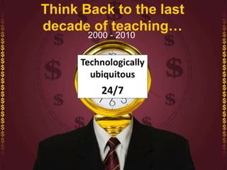 Think Back to the last
decade of teaching…
2000 - 2010
Technologically
ubiquitous
24/7
 