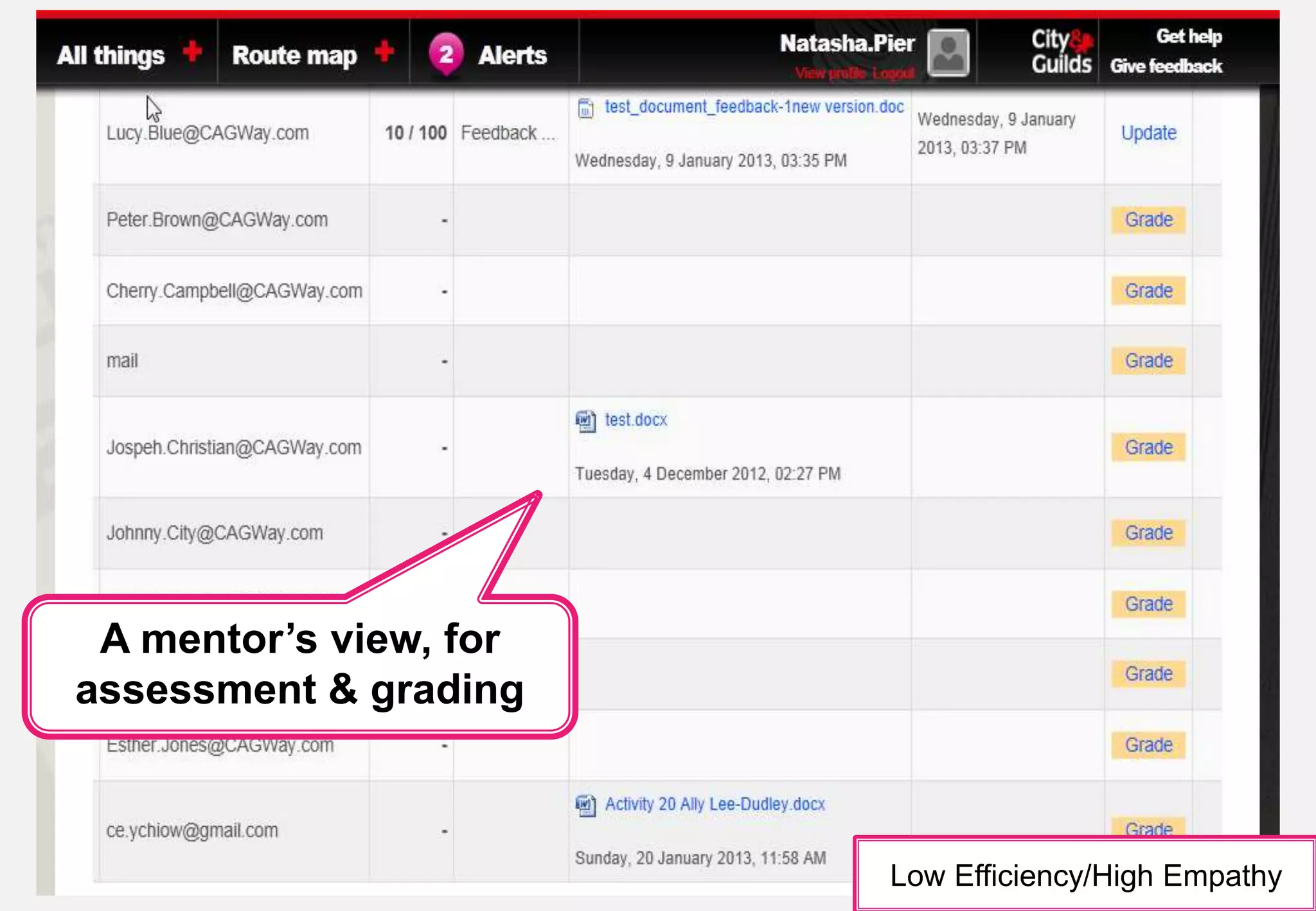 A mentor’s view, for 
assessment & grading 
Low Efficiency/High Empathy 
© City & Guilds Kineo. All rights reserved 31 
 