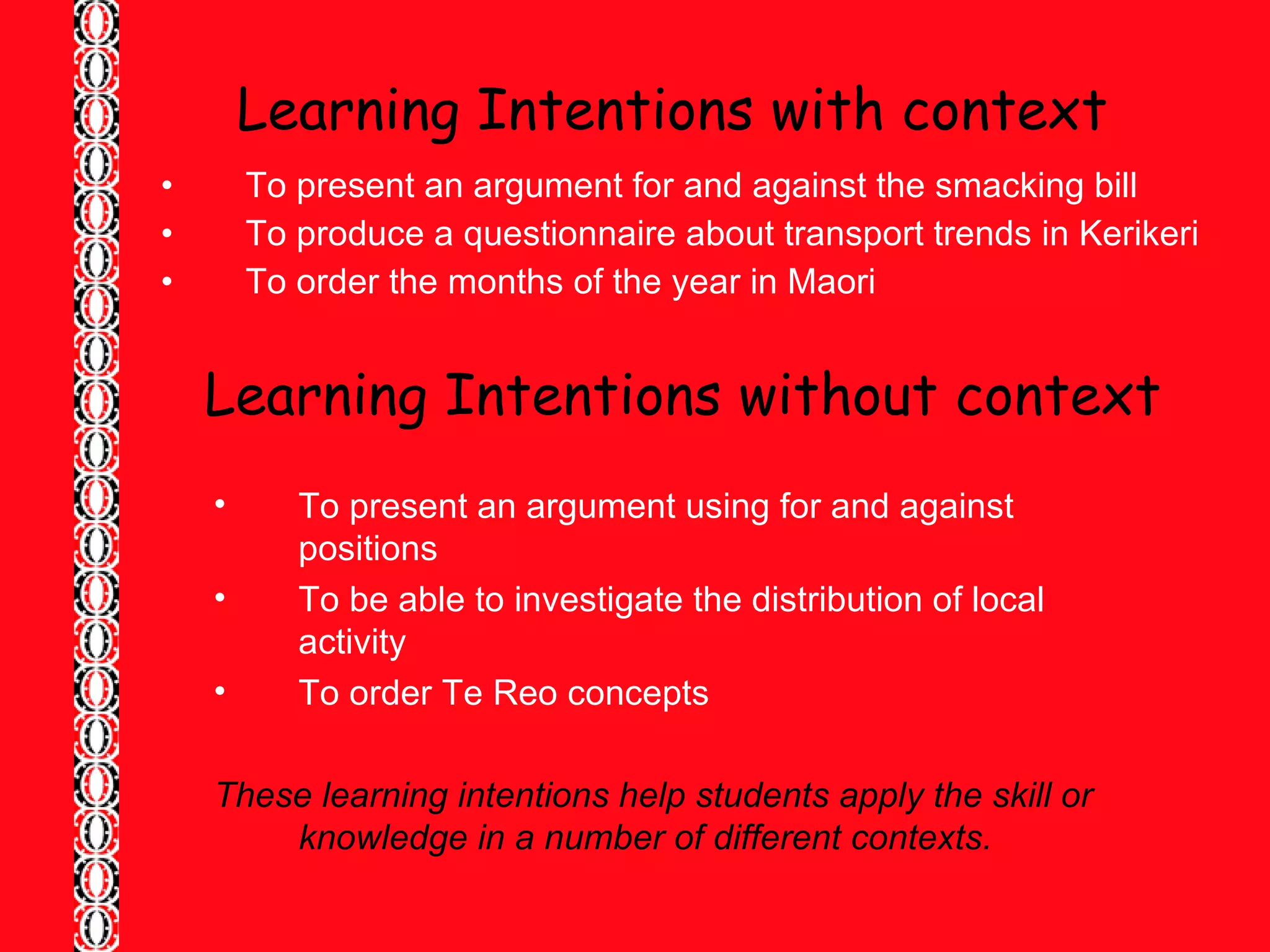 Learning Intentions Tk | PPT | Educational Assessment | Education