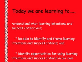 Learning Intentions Tk | PPT