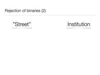 Rejection of binaries (2)
”Street” Institution
 