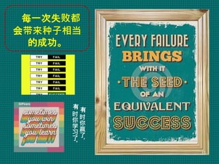 每一次失败都
会带来种子相当
的成功。
有
时
你
赢
了
，
有
时
你
学
习
了
。
11
 