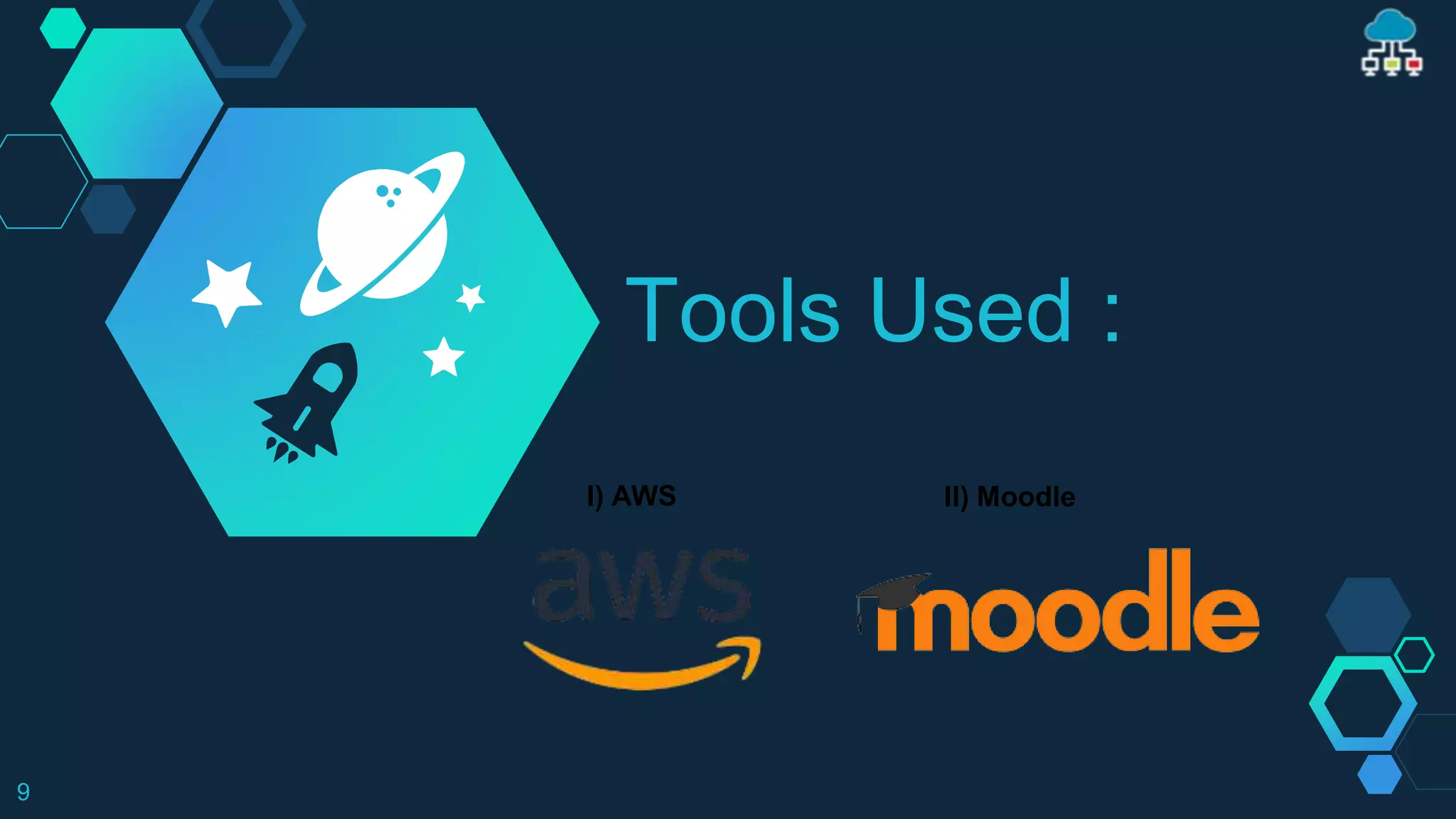 Tools Used :
9
I) AWS II) Moodle