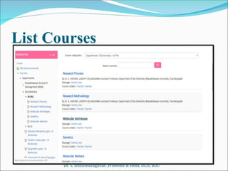 List Courses
Dr. S. Srinivasaragavan ,Professor & Head, DLIS, BDU
 