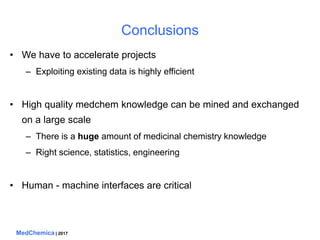 MedChemica | 2017
Conclusions
• We have to accelerate projects
– Exploiting existing data is highly efficient
• High quali...