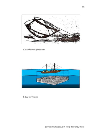 302
LEARNING MODULE IN AGRI-FISHERY ARTS
e. Blanket nets (paduyan)
f. Bag net (basin)
 