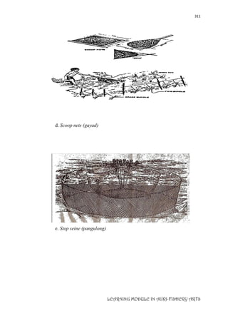 311
LEARNING MODULE IN AGRI-FISHERY ARTS
d. Scoop nets (gayad)
e. Stop seine (pangulong)
 