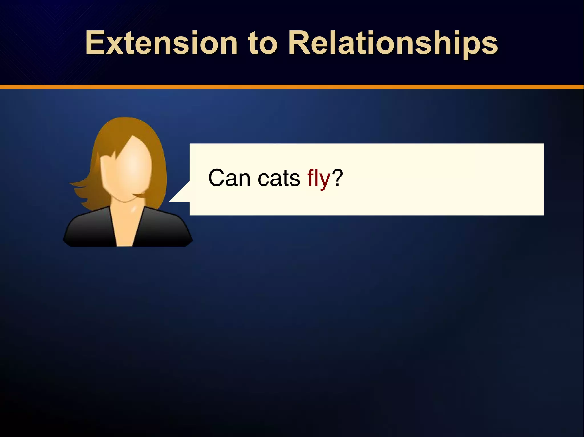 Extension to RelationshipsExtension to RelationshipsExtension to RelationshipsExtension to Relationships
Can cats fly?
 