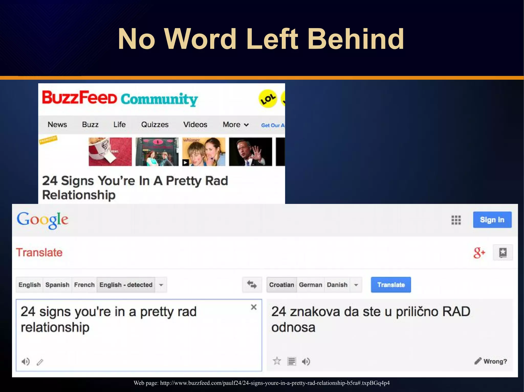 No Word Left Behind
Web page: http://www.buzzfeed.com/paulf24/24-signs-youre-in-a-pretty-rad-relationship-b5ra#.txpBGq4p4
 