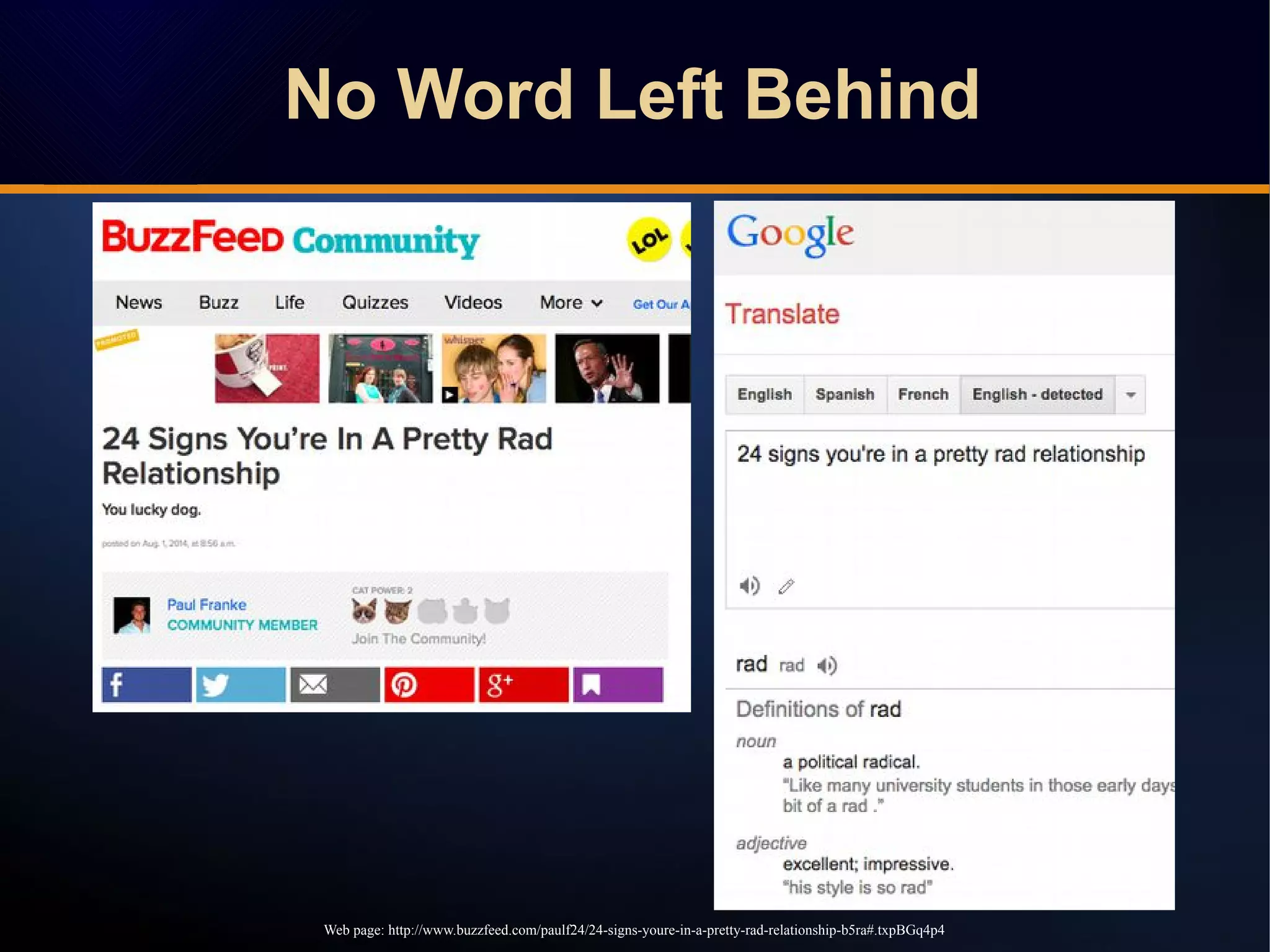 No Word Left Behind
Web page: http://www.buzzfeed.com/paulf24/24-signs-youre-in-a-pretty-rad-relationship-b5ra#.txpBGq4p4
 