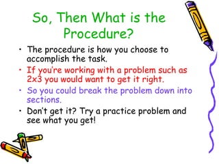 Procedures In Math Learning multiplication | PPT