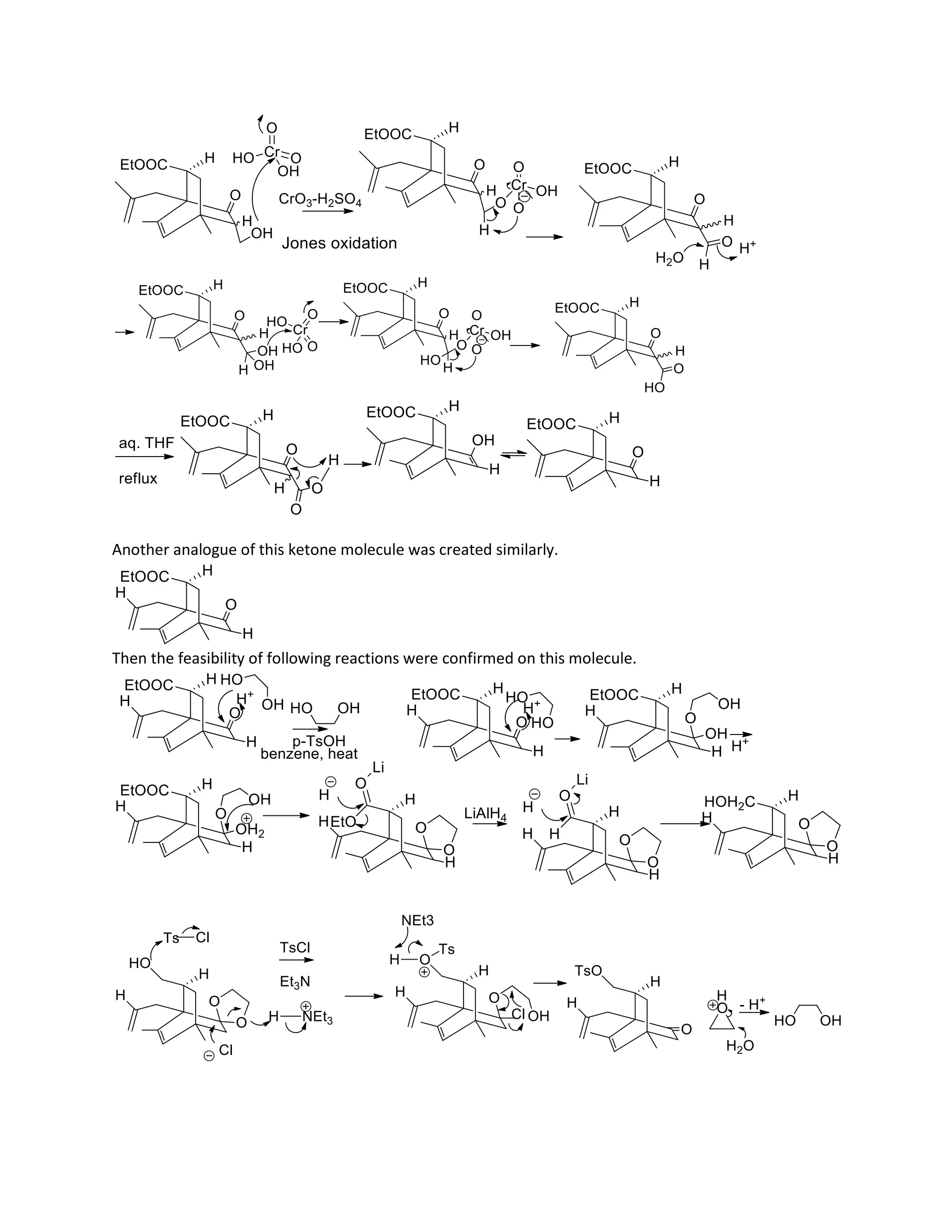 Another analogue of this ketone molecule was created similarly.
Then the feasibility of following reactions were confirmed on this molecule.
 