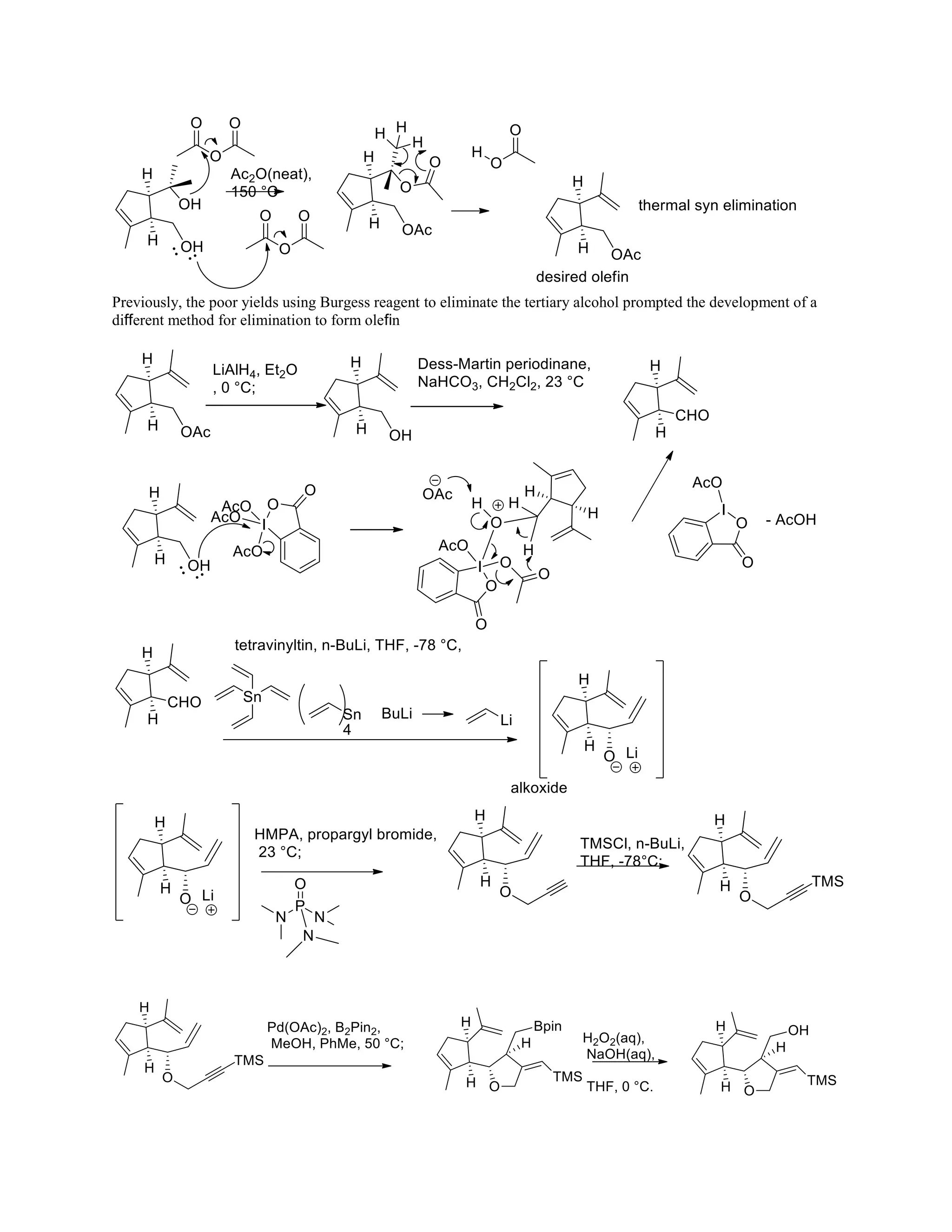 Previously, the poor yields using Burgess reagent to eliminate the tertiary alcohol prompted the development of a
different method for elimination to form olefin
 