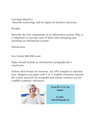 Learning objective Describe technology and its impact on busine.docx