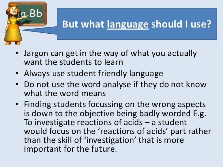 Writing objectives for presentation picture