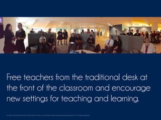 Free teachers from the traditional desk at
the front of the classroom and encourage
new settings for teaching and learning.
Inc. OWP/P Cannon Design (2010-03-01). The Third Teacher: 79 Ways You Can Use Design to Transform Teaching & Learning (Kindle Locations 772-773). Abrams. Kindle Edition.
 