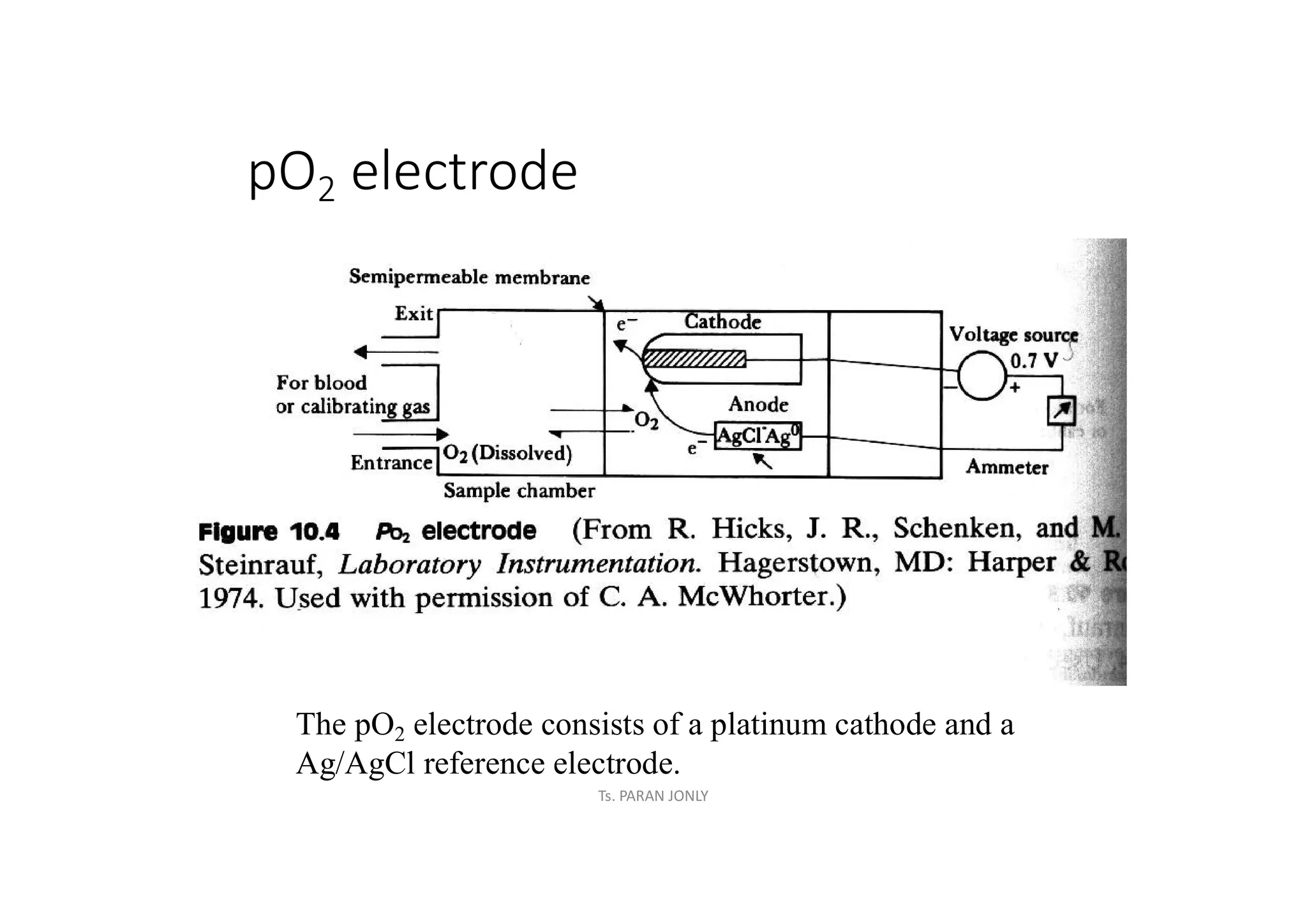 pO2 electrode
The pO2 electrode consists of a platinum cathode and a
Ag/AgCl reference electrode.
Ts. PARAN JONLY
 
