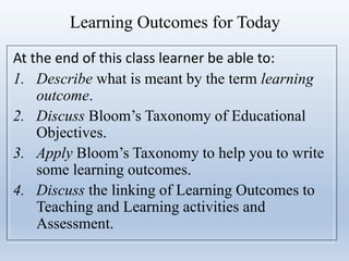 Learning outcome use in teaching and learning | PPTX