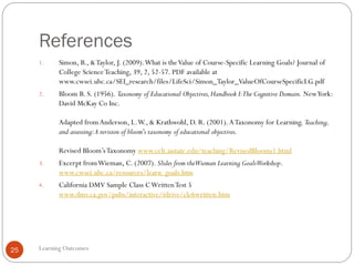 SIO Workshop: Course Design 1 - Learning outcomes | PDF