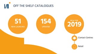 Contact Centres
51
NEW LAUNCHES
154
UPDATED
NEW FOR
2019
Retail
OFF THE SHELF CATALOGUES
 