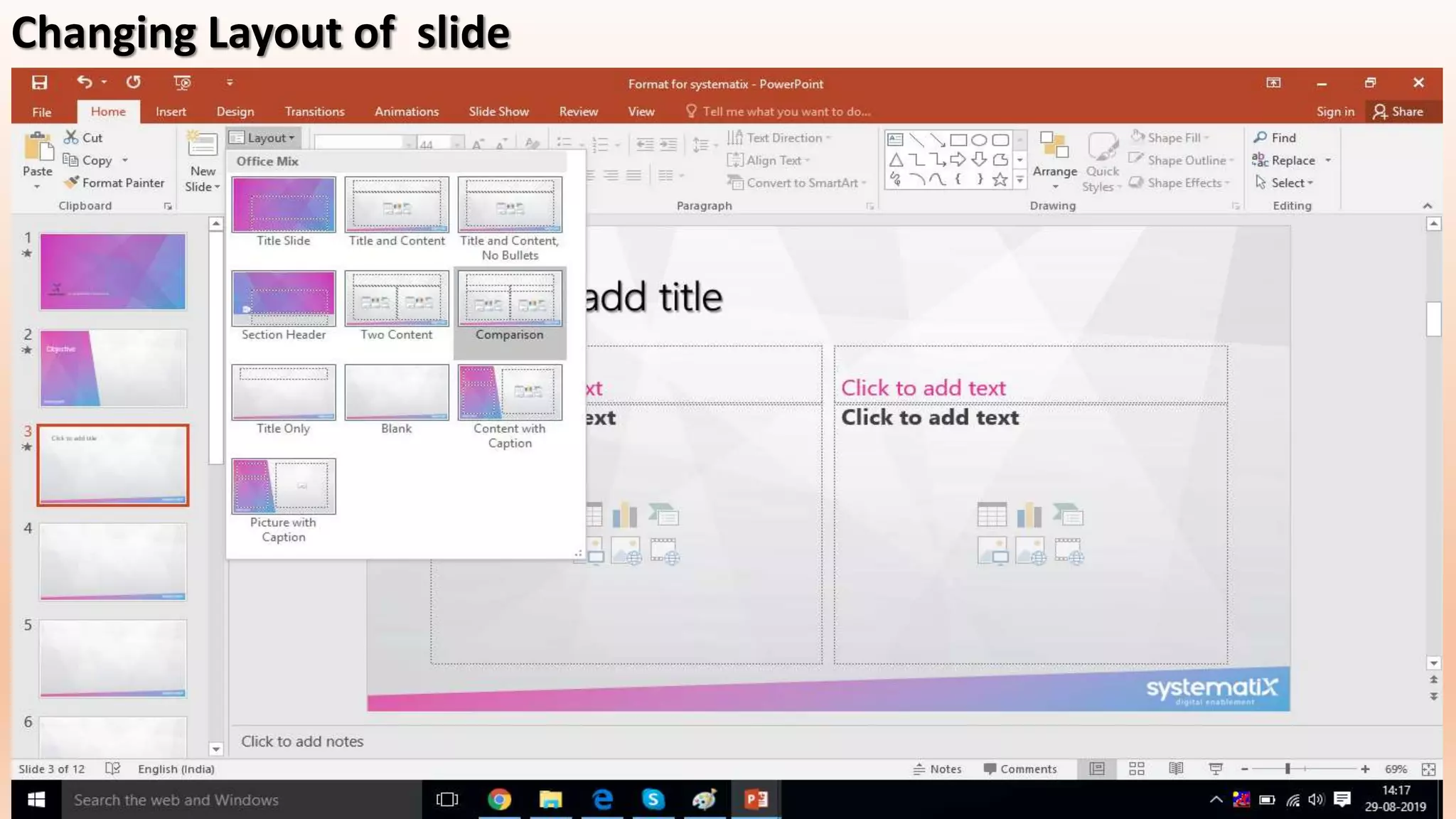 Changing Layout of slide
 
