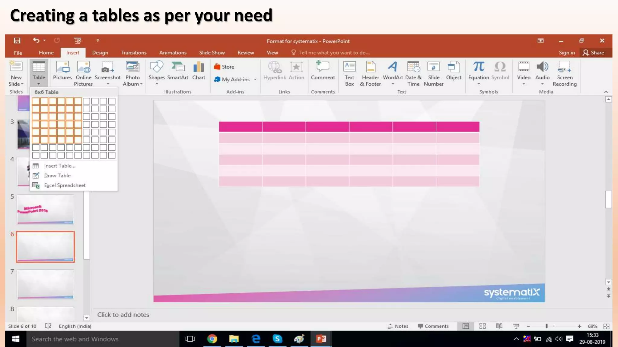 Creating a tables as per your need
 