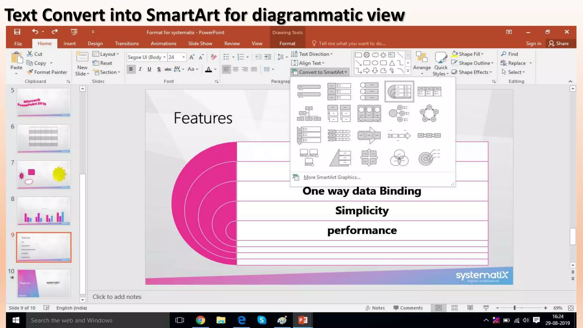 Text Convert into SmartArt for diagrammatic view
 